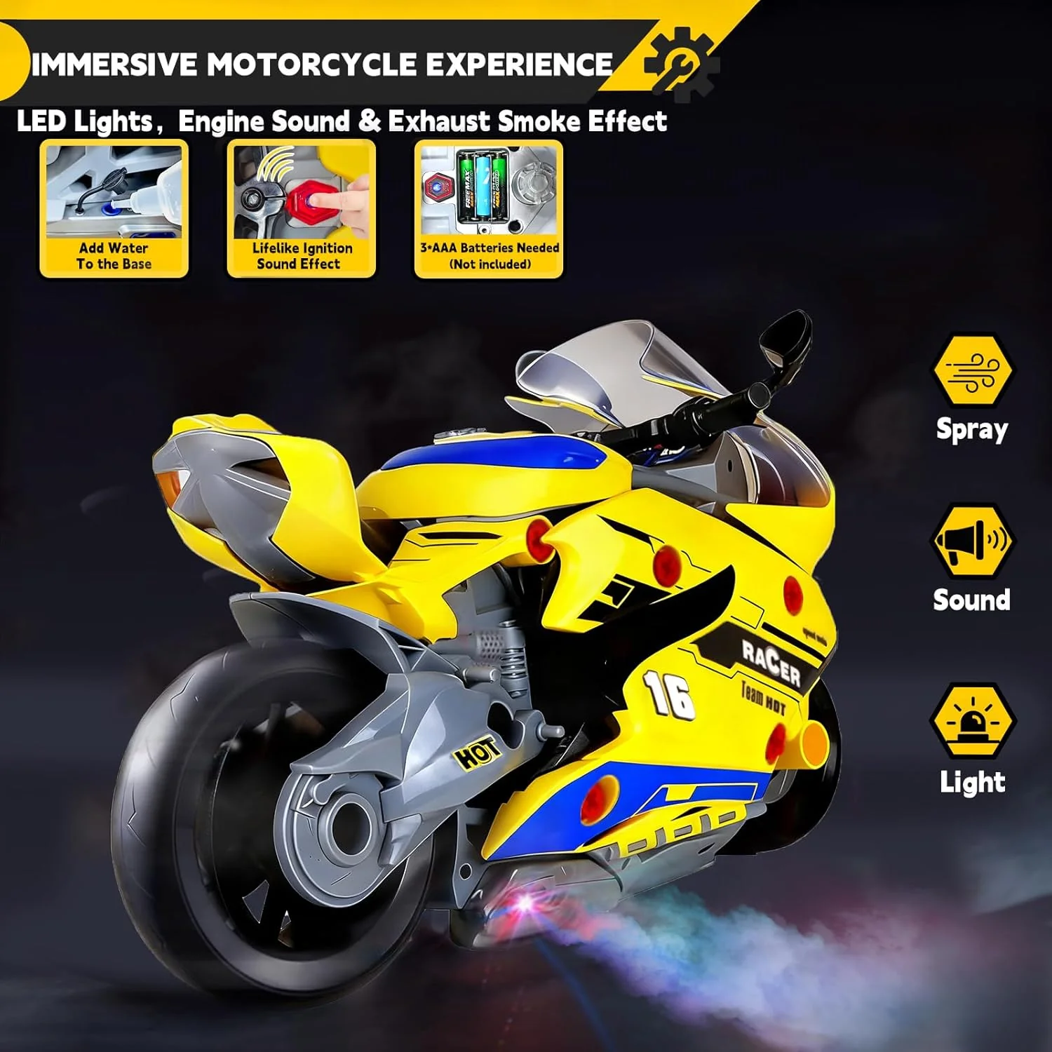 Take Apart Motorcycle Toys Kids Mechanic Repair Set for Toddlers 3-5, Interactive Toy Engine Building Kit with Sounds, Lights & Spray, STEM Educational Gift Toys for 3 4 5 6 7 Year Old Boys Girls