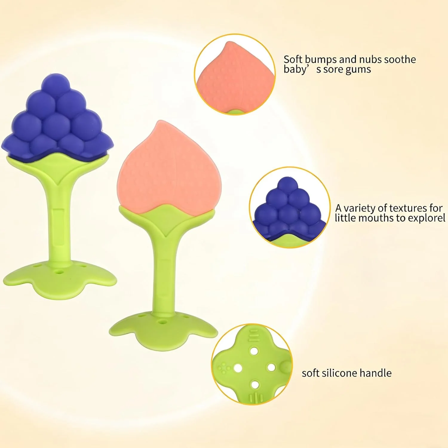 Baby Teething Toys 3-6 Months, Silicone Baby Teether Freezer BPA Free, Babies Teething Relief Sore Gums, Banana Toothbrush, Fruit Shape Giraffe Newborn Teether Gift for Infant Boy and Girl