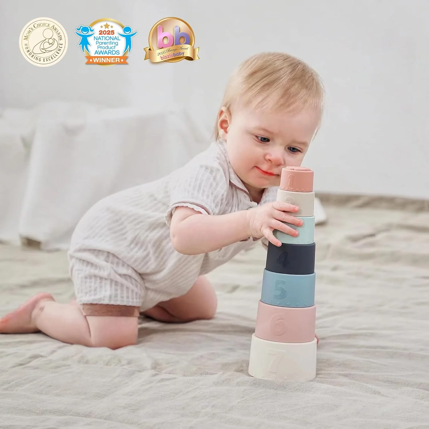 Stacking Cups Toy, Fun Educational Baby Toys Silicone Soft Teething Toy, Age 6+ Months, 7 Piece Set