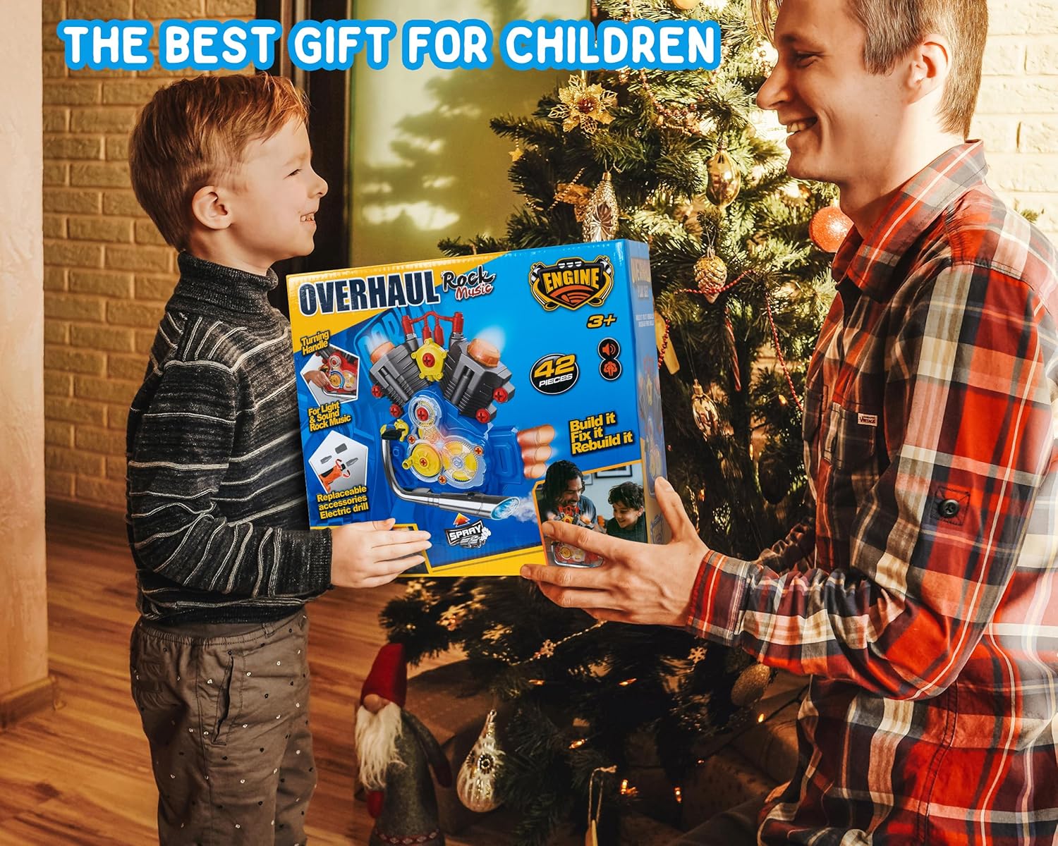 Engine Building Kit, Kids Mechanic Repair Set for Kids Motorcycle Engine，Take Apart Toys-42pc Playset，STEM Engine Model Kit Toy with Cool Lights&Sounds，Educational Toys for 3+ Year Old